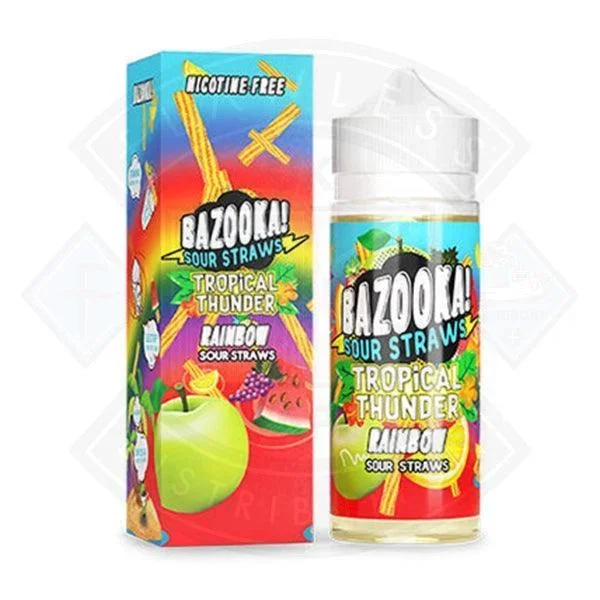 Bazooka Sour Straws – Tropical Thunder Rainbow 0mg 100ml Shortfill