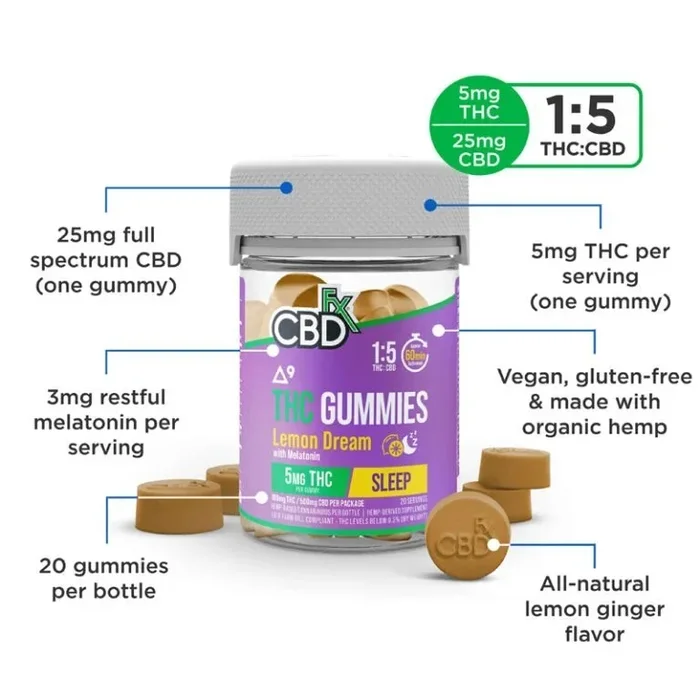 CBDFX THC Gummies – Lemon Dream Melatonin – 500mg
