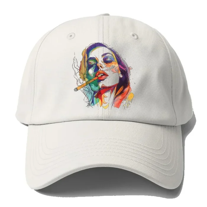 CIGAR COOL PAINTERLY SMOKER LADY BASEBALL CAP