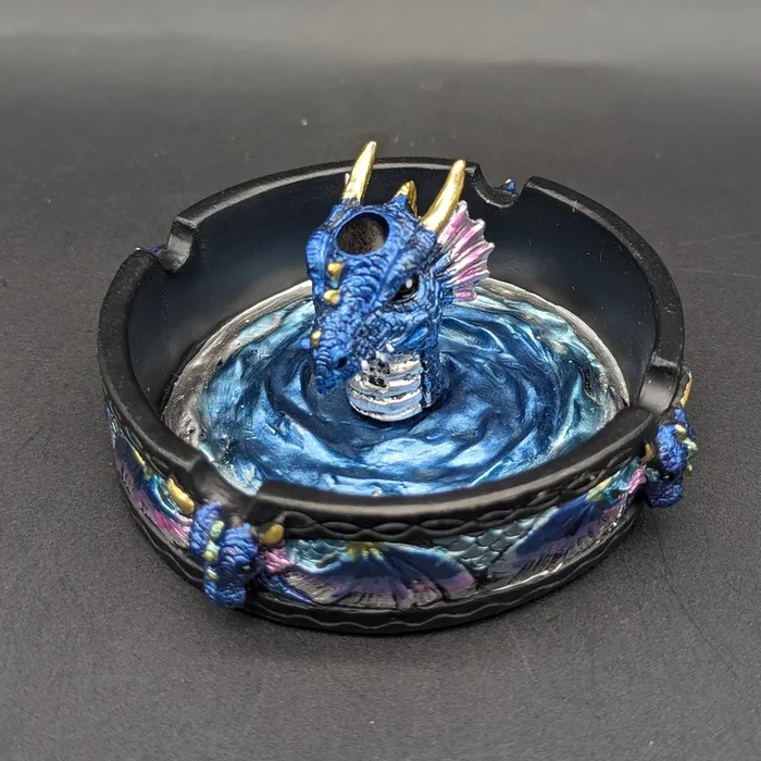 Dragon Polyresin Round Ashtray with Snuffer | 4 “