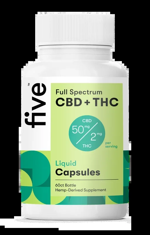 Five CBD Full Spectrum CBD+THC Liquid Capsules (Top 10)