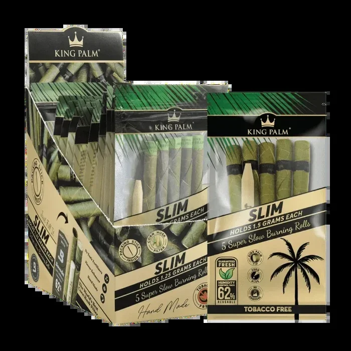 King Palm 5 Slim Rolls Display Box – 15 Count