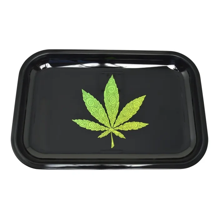 Large Metal Rolling Tray Green Leaf Swirl – 7.5in