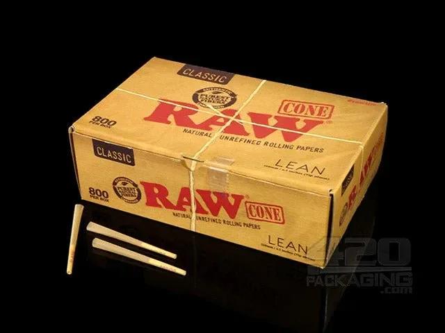 RAW 109mm Lean Unbleached Pre Rolled Cones 800/Box