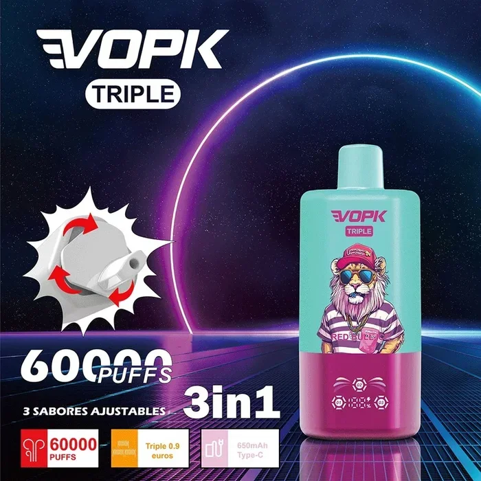 VOPK Triple 60000 60k Puffs 3 in 1 Aromen Neueste Original Wiederaufladbare LED-Anzeige Einweg-Vape